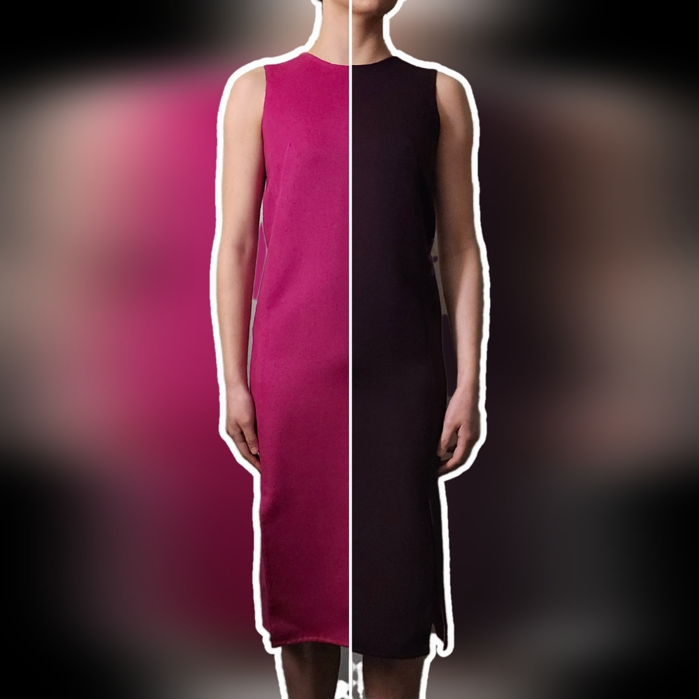 Reversible 100% Cashmere Double Face Bicolor AKRIS Sheath Dress: pink eggplant